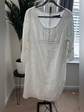 Leslie Fay White Eyelet Cotton Dress